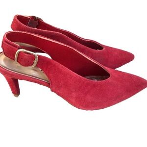 Walking Cradles Red Suede Point Toe Heels. Size 6.5.